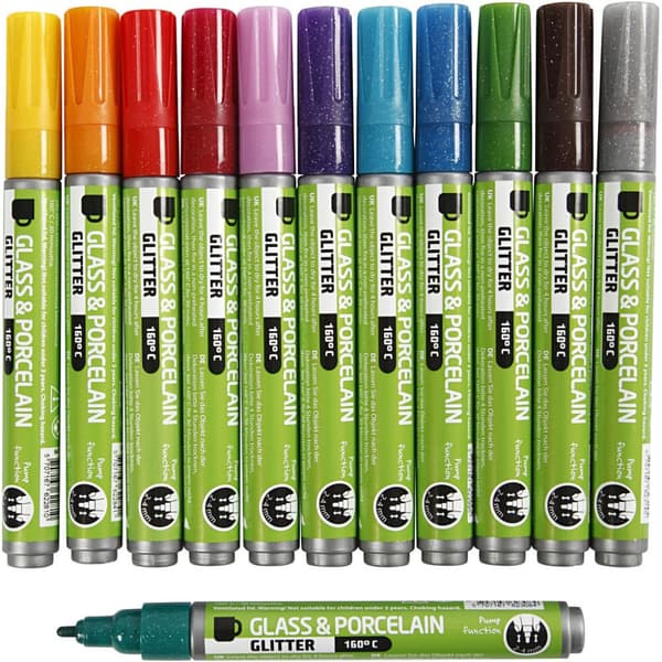 Porslin - Glaspennor - 12 st Opaque Glitter Färger 2-4 mm