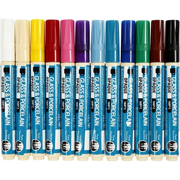Porslin - Glaspennor - 12 st Täckande Färger 2-4 mm