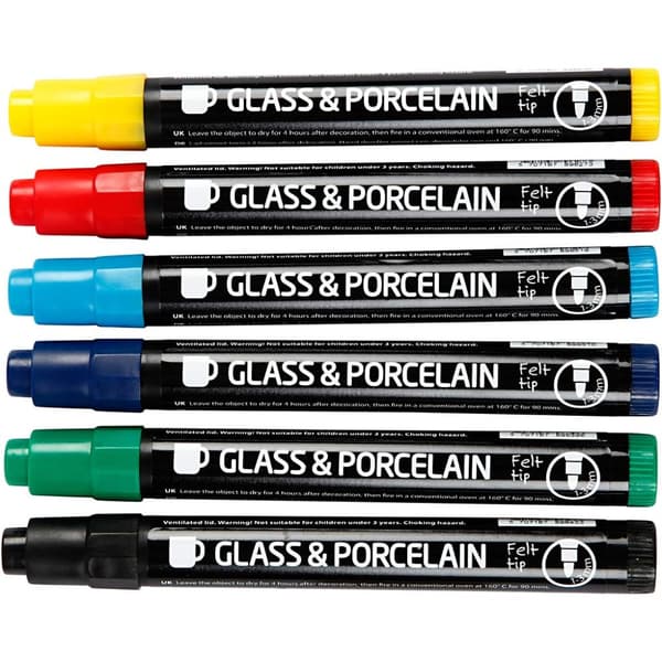 Porslin - Glaspennor - 6 st Basfärger 1-3 mm - Opaque