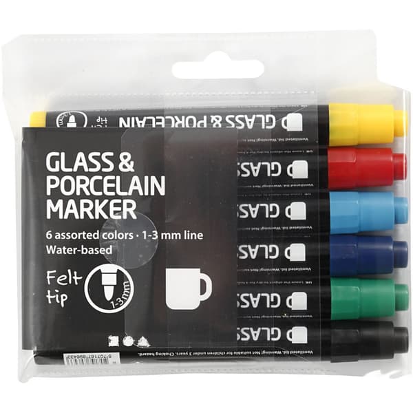 Porslin - Glaspennor - 6 st Basfärger 1-3 mm - Opaque