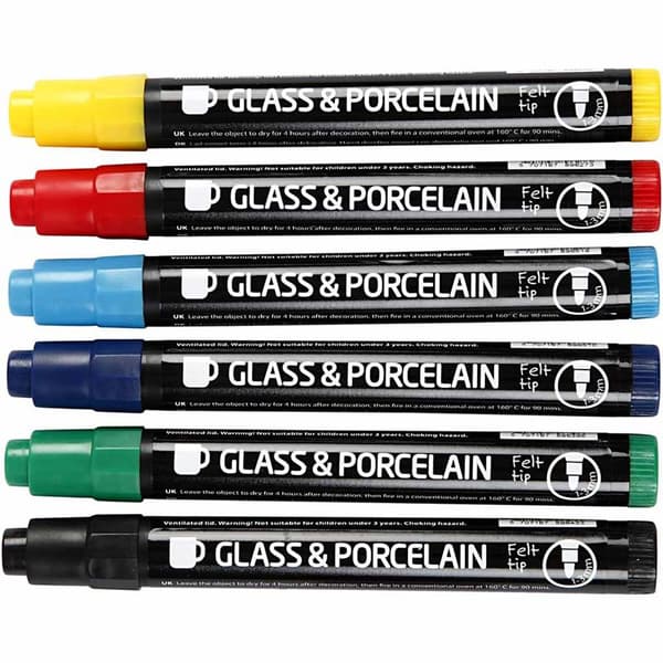 Porslin - Glaspennor - 6 st Basfärger 1-3 mm - Opaque