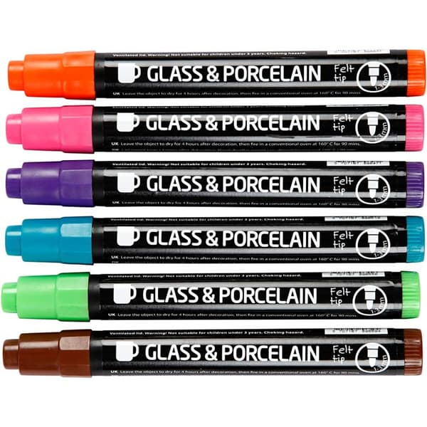 Porslin - Glaspennor - 6 st Pastell 1-3 mm - Opaque