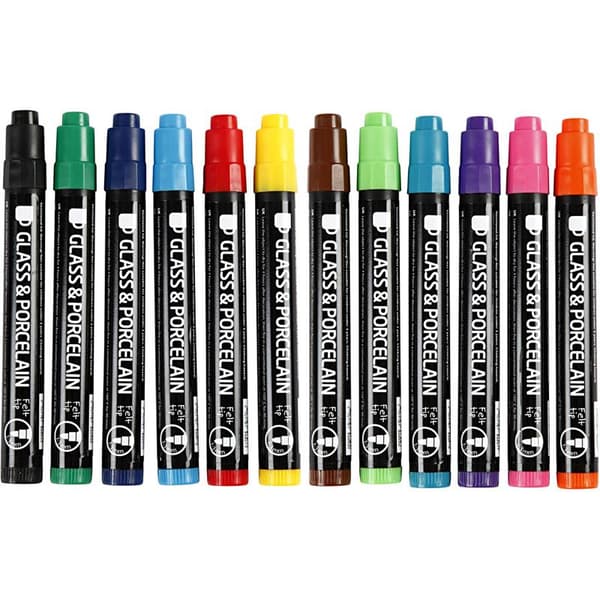 Porslin - Glaspennor - 12 st Opaque Färger 1-3 mm