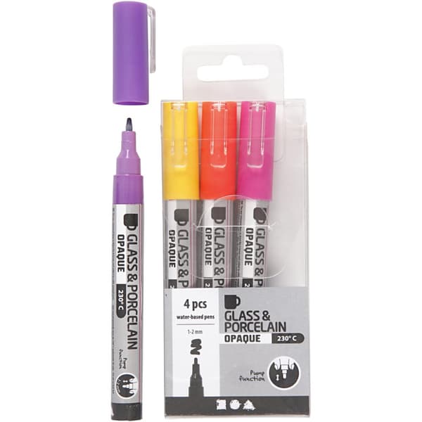 Glas- och porslinstusch - Gul,lila,orange,rosa - 4 st