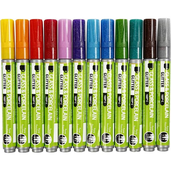 Porslin- och glaspennor 72 st - Mixade Glitterfärger
