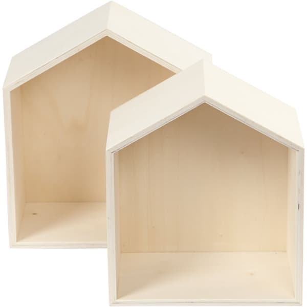 Förvaringslådor - Hus - Plywood - 2 st