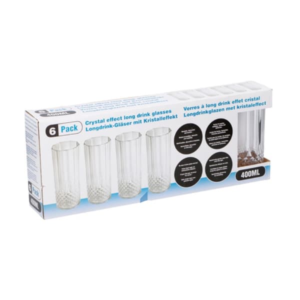 Gjenbrukbare long drink-glass i plast, 40 cl - 6-pakning