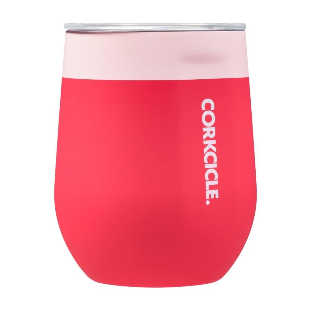 Corkcicle COLOR BLOCK SHORTCAKE "Soft Touch" Stemless Insulated Travel Cup with Lid, Wine Tumbler, Holds 355ml, 12 oz, red/pink