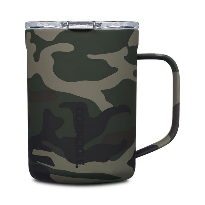 Corkcicle Coffee Mug - WOODLAND CAMO, Insulated Travel Coffee Cup with Lid, Stainless Steel, Spill Proof for Coffee, Tea, and Hot Cocoa, 475ml 16 oz,