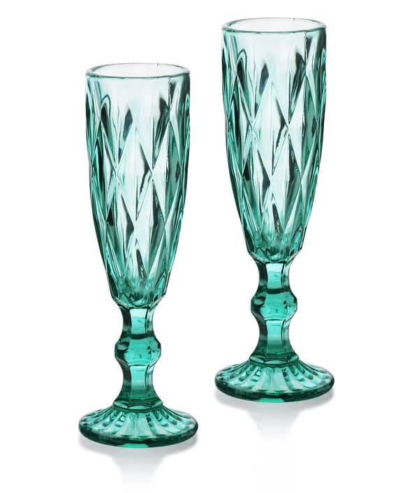 ELISE TURQUISE Sæt med 6 champagneglas, 180 ml