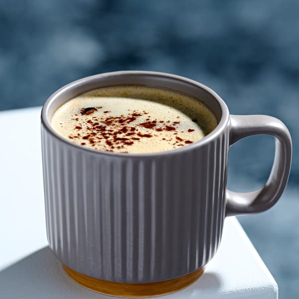 Ribbad mugg i keramik med stilren design och bekvämt grepp