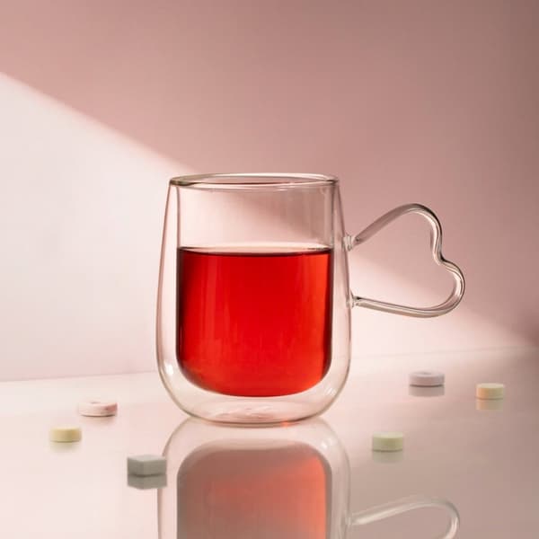 Glas | ZEMRA | dubbelväggigt glas med hjärthandtag | 0,45 l | 724480