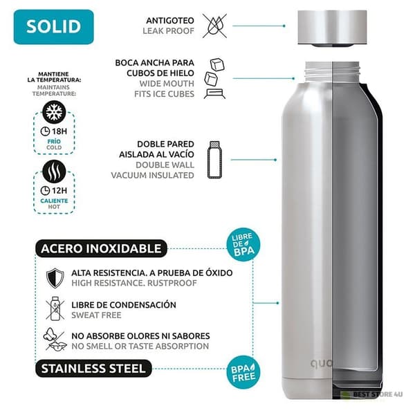 Quokka Solid Kids med rem - Termosflaska i rostfritt stål 330 ml med rem (Zebror)
