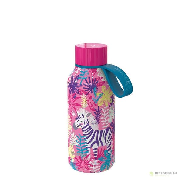 Quokka Solid Kids med rem - Termosflaska i rostfritt stål 330 ml med rem (Zebror)