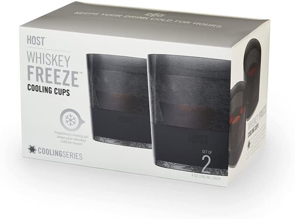HOST Freeze Cooling Cups for Whiskey, Bourbon, and Scotch, Freezer Gel Chiller Double Wall Tumblers 9 oz (266ml), Set of 2, Smoke