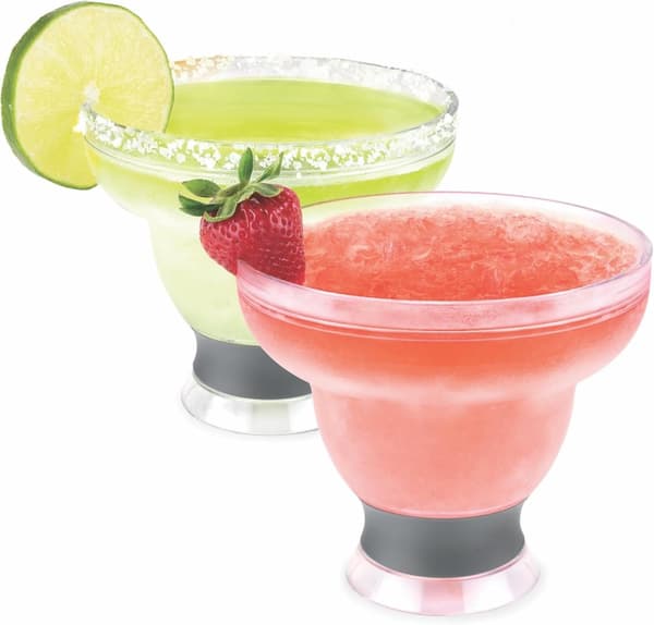 HOST Freeze Stemless Margarita Plastic Glass Insulated Gel Chiller, Double Wall Frozen Cocktail, 12 oz. (355ml), Set of 2 Cups, Grey