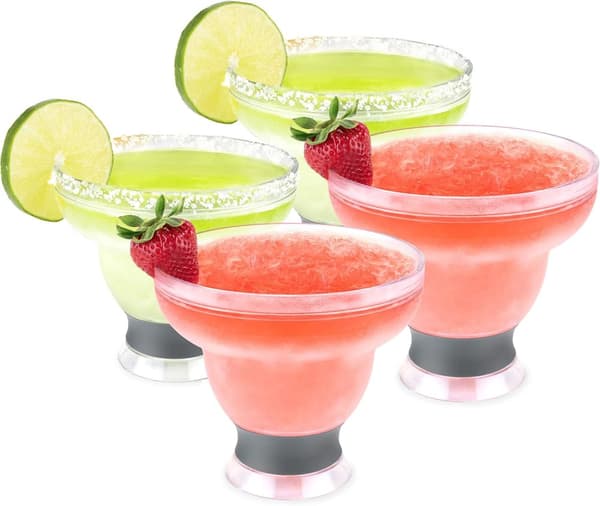 HOST Freeze Stemless Margarita Plastic Glass Insulated Gel Chiller, Double Wall Frozen Cocktail, 12 oz. (355ml), Set of 4 Cups, Grey