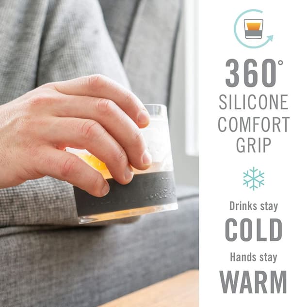 HOST Freeze Cooling Cups for Whiskey, Bourbon, and Scotch, Freezer Gel Chiller Double Wall Tumblers 9 oz (266ml), Set of 2, Grey