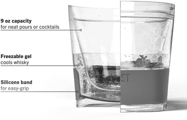 HOST Freeze Cooling Cups for Whiskey, Bourbon, and Scotch, Freezer Gel Chiller Double Wall Tumblers 9 oz (266ml), Set of 2, Grey