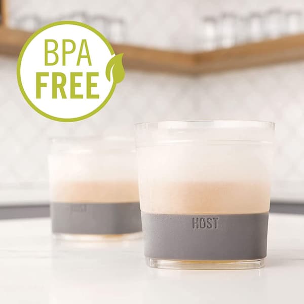 HOST Freeze Cooling Cups for Whiskey, Bourbon, and Scotch, Freezer Gel Chiller Double Wall Tumblers 9 oz (266ml), Set of 2, Grey