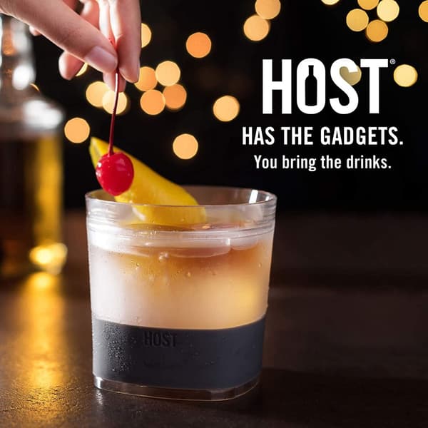 HOST Freeze Cooling Cups for Whiskey, Bourbon, and Scotch, Freezer Gel Chiller Double Wall Tumblers 9 oz (266ml), Set of 2, Grey