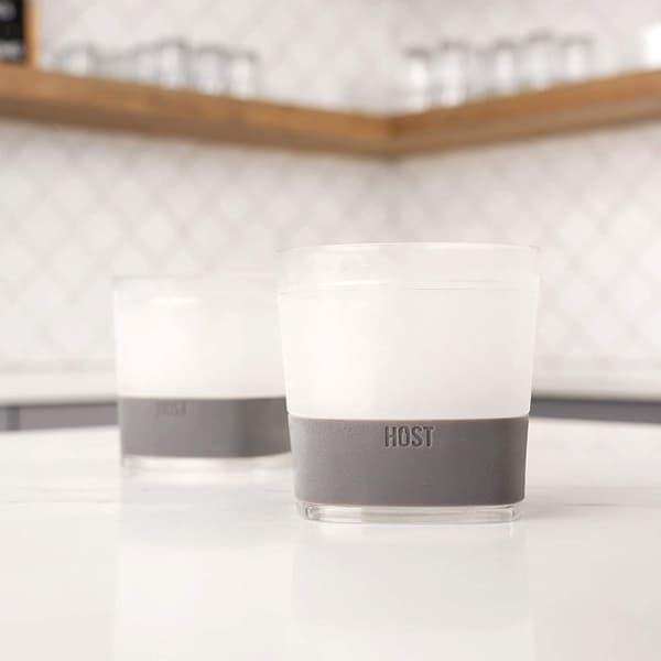 HOST Freeze Cooling Cups for Whiskey, Bourbon, and Scotch, Freezer Gel Chiller Double Wall Tumblers 9 oz (266ml), Set of 2, Grey