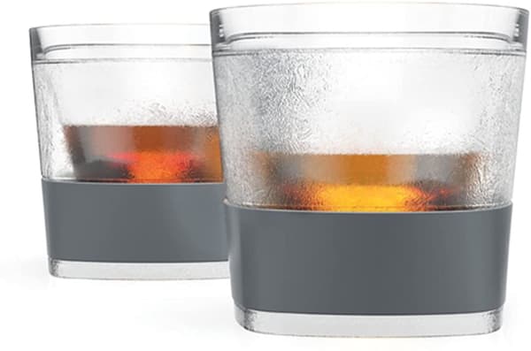 HOST Freeze Cooling Cups for Whiskey, Bourbon, and Scotch, Freezer Gel Chiller Double Wall Tumblers 9 oz (266ml), Set of 2, Grey