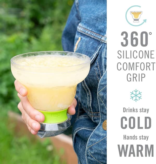 HOST Freeze Stemless Margarita Plastic Glass Insulated Gel Chiller, Double Wall Frozen Cocktail, 12 oz. (355ml), Set of 2 Cups, Green