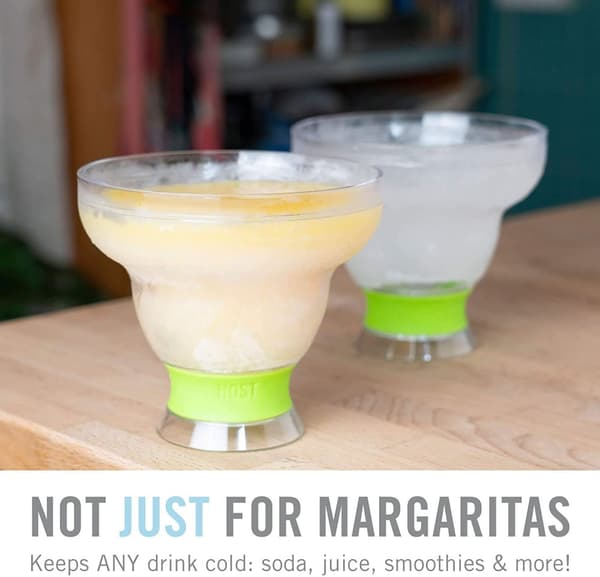 HOST Freeze Stemless Margarita Plastic Glass Insulated Gel Chiller, Double Wall Frozen Cocktail, 12 oz. (355ml), Set of 2 Cups, Green
