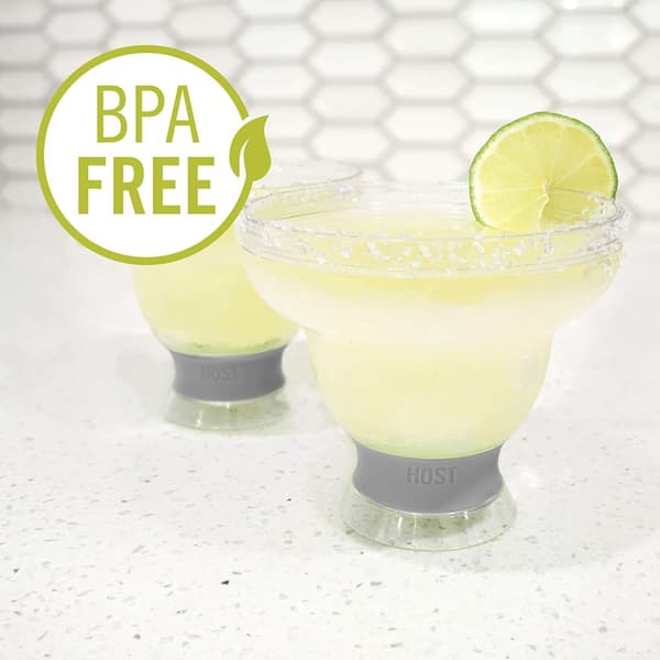 HOST Freeze Stemless Margarita Plastic Glass Insulated Gel Chiller, Double Wall Frozen Cocktail, 12 oz. (355ml), Set of 2 Cups, Green