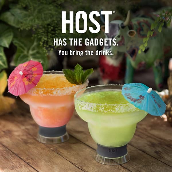HOST Freeze Stemless Margarita Plastic Glass Insulated Gel Chiller, Double Wall Frozen Cocktail, 12 oz. (355ml), Set of 2 Cups, Green