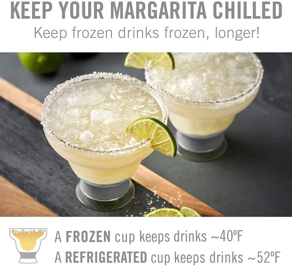 HOST Freeze Stemless Margarita Plastic Glass Insulated Gel Chiller, Double Wall Frozen Cocktail, 12 oz. (355ml), Set of 2 Cups, Green