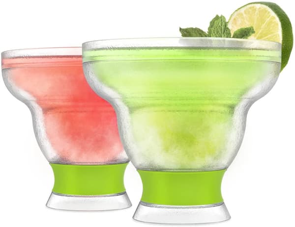 HOST Freeze Stemless Margarita Plastic Glass Insulated Gel Chiller, Double Wall Frozen Cocktail, 12 oz. (355ml), Set of 2 Cups, Green