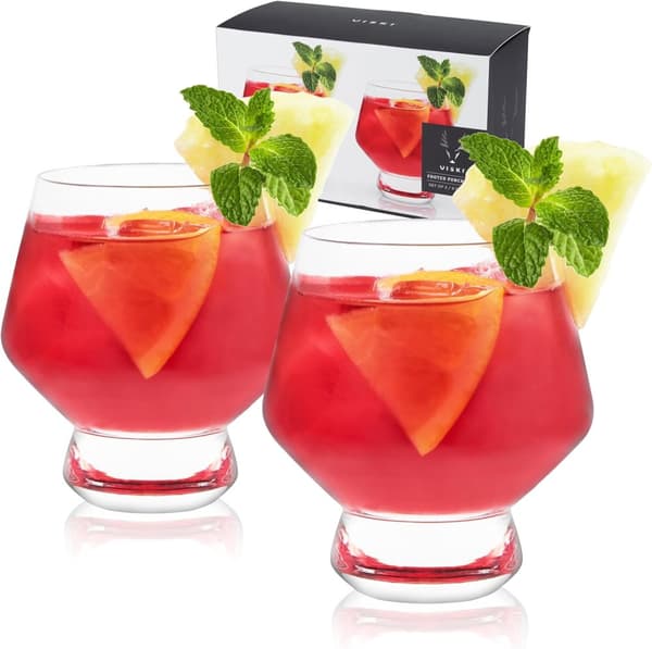 Viski Raye Footed Crystal Punch Cups Set of 2, Lead-Free Premium Crystal Clear Glass, Cocktail Punch Glass Gift Set, 8oz (237ml)