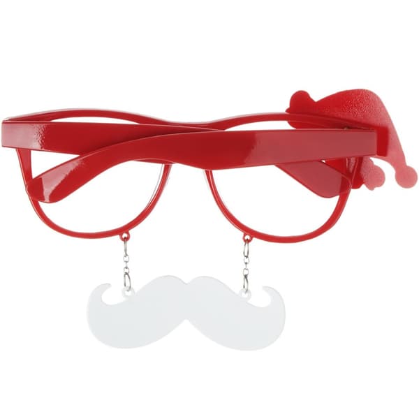 Roliga glasögon jultomte med mustasch - röd/vit