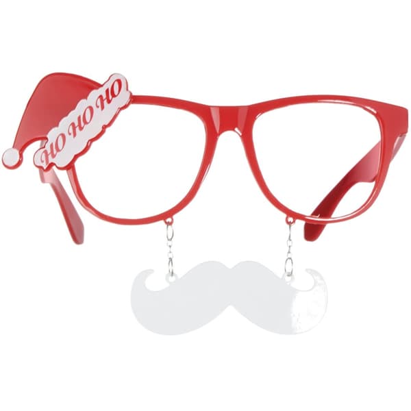 Roliga glasögon jultomte med mustasch - röd/vit