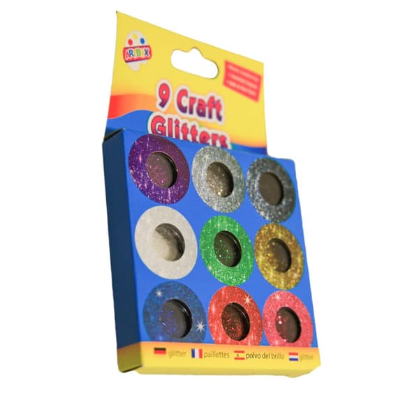 ArtBox Diverse metallicfarvede glitterkrukker (pakke med 9 stk.)