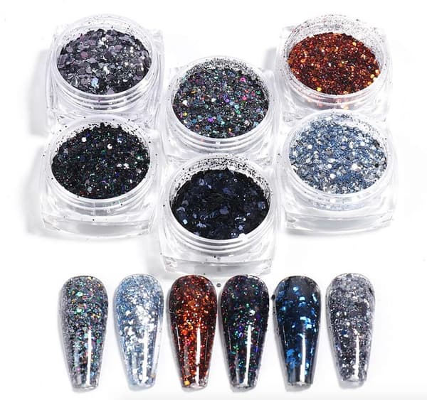 6 kpl kynsi glitter glitteriä, kynsikoristeita