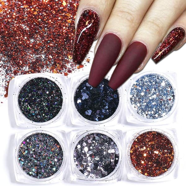 6 kpl kynsi glitter glitteriä, kynsikoristeita