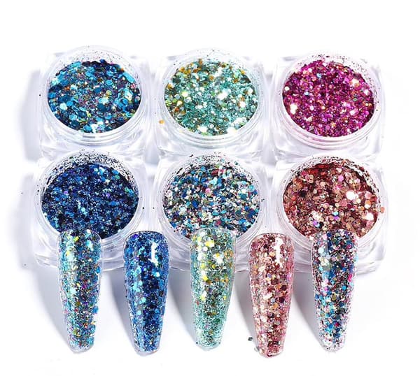 6 kpl kynsi glitter glitteriä, kynsikoristeita