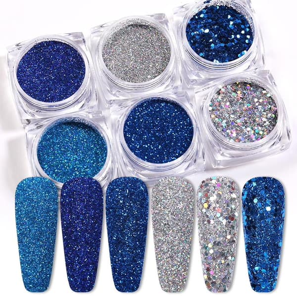 6 stk negleglitter glitter, Negledekorasjoner