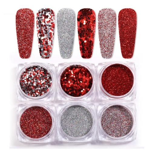 6 stk negle glitter glitter, Negle dekorationer