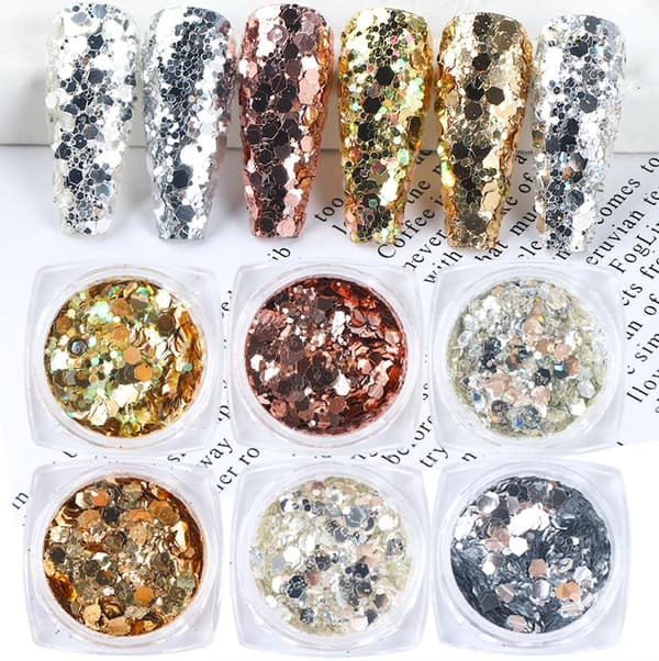 6 kpl kynsi glitter glitteriä, kynsikoristeita