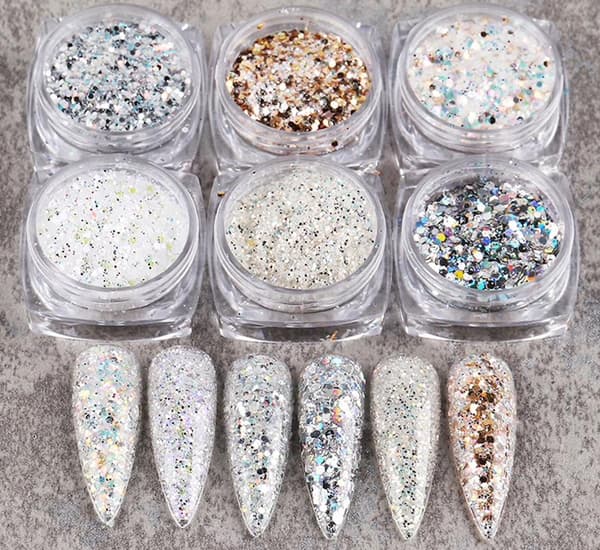 6 stk negle glitter glitter, Negle dekorationer