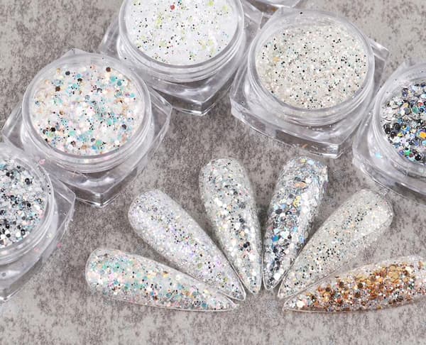 6 stk negle glitter glitter, Negle dekorationer