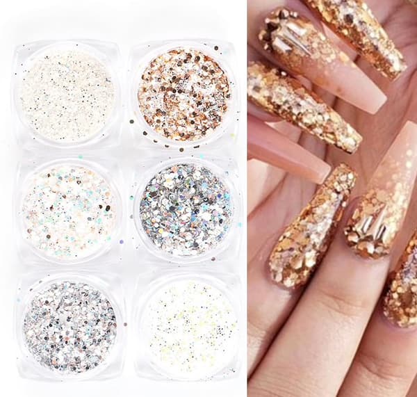 6 stk negle glitter glitter, Negle dekorationer