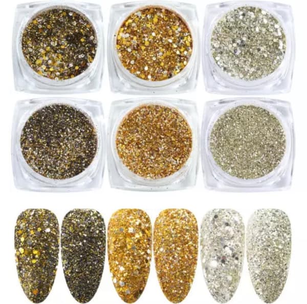 6 stk negleglitter glitter, Negledekorasjoner
