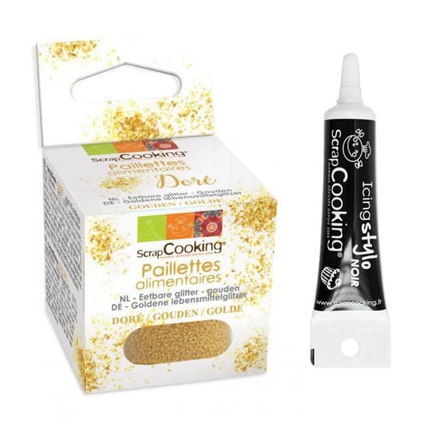 Guld ätbart glitter + svart glasyrpenna