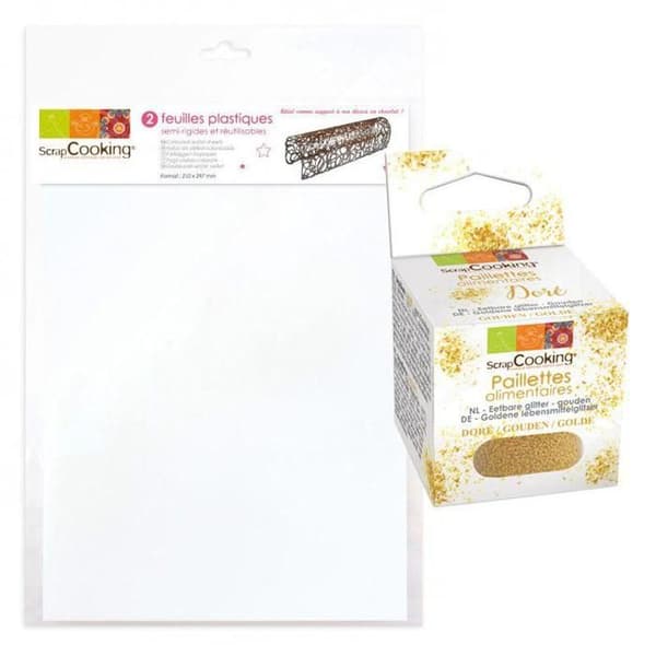 2 halvstyva plast A4 bakverk + gyllene glitter