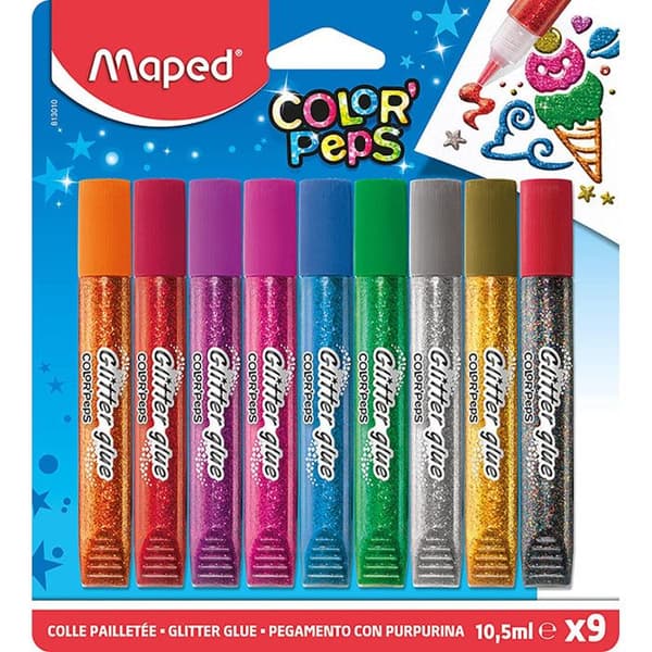 Glitterlim Tuber för Barn Kreativa Aktiviteter - Maped - Fint Spets - 9 Tuber á 10.5 ml